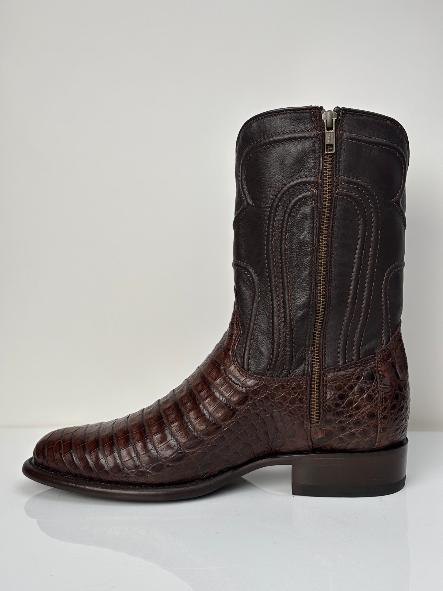 Men's Genuine Caiman Belly Boot in Roper Style with Zipper - Los Altos