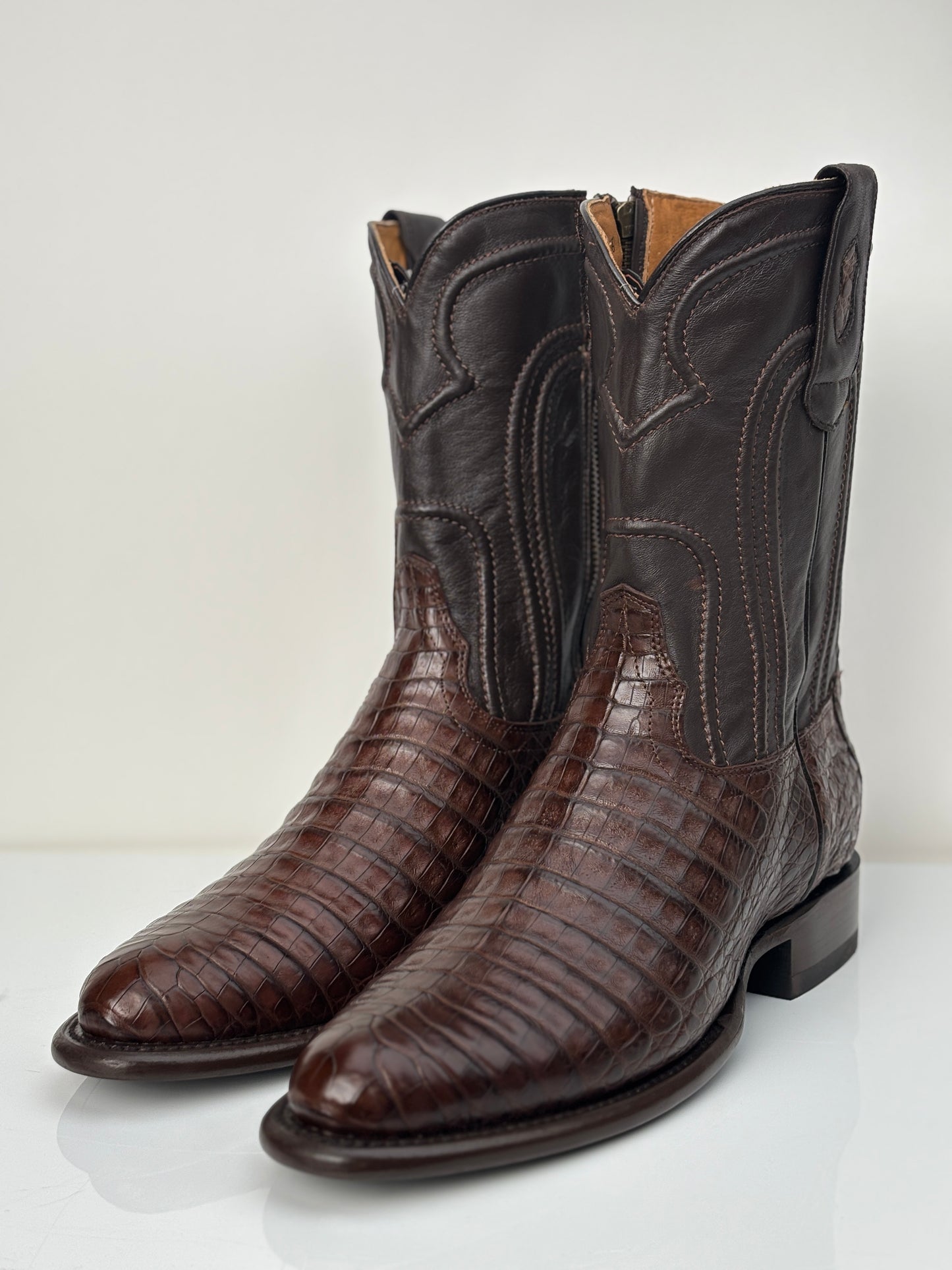 Men's Genuine Caiman Belly Boot in Roper Style with Zipper - Los Altos