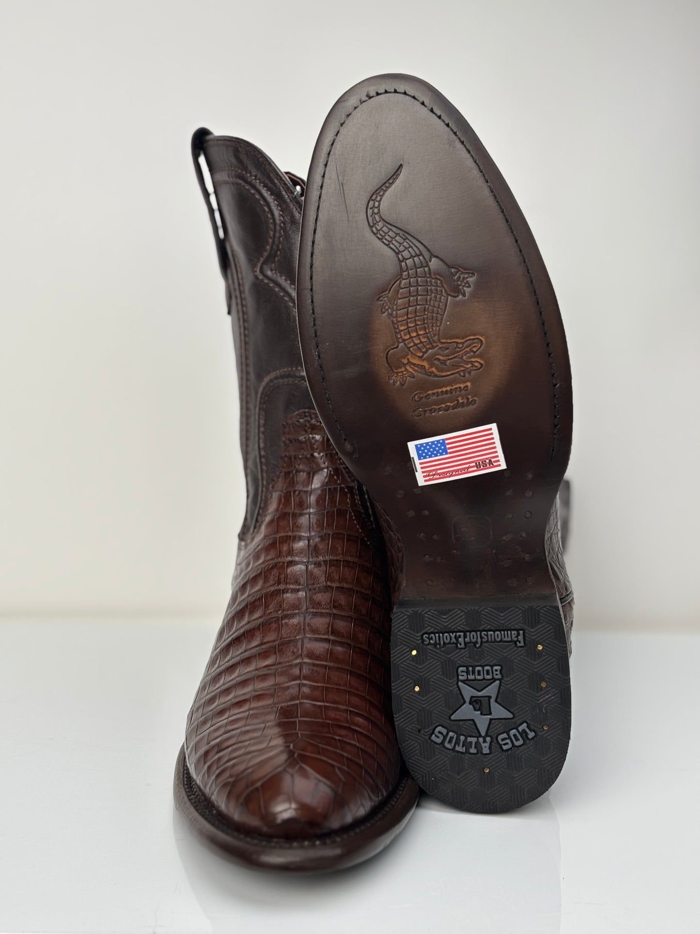 Men's Genuine Caiman Belly Boot in Roper Style with Zipper - Los Altos