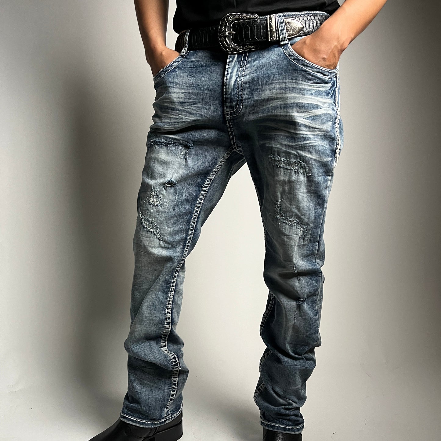 Men's Western Embroidered Straight Jeans - Xecondo