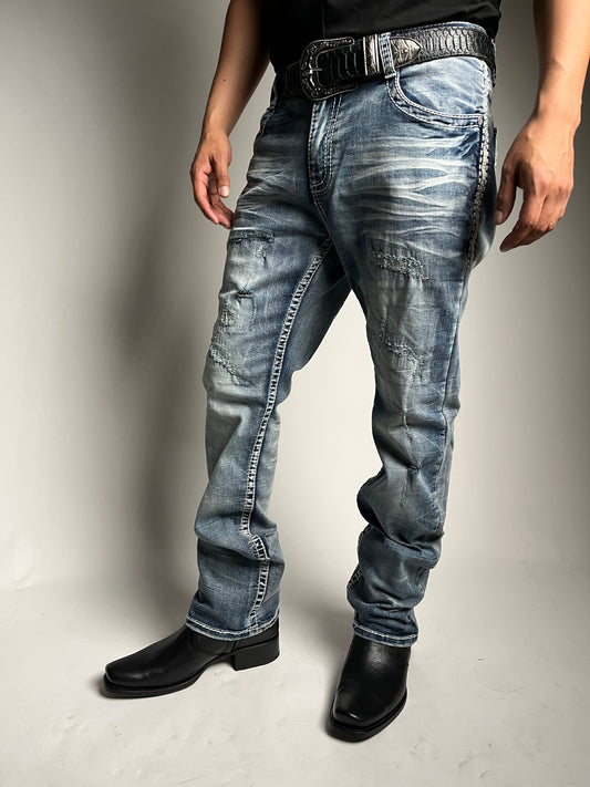 Men's Western Embroidered Straight Jeans - Xecondo