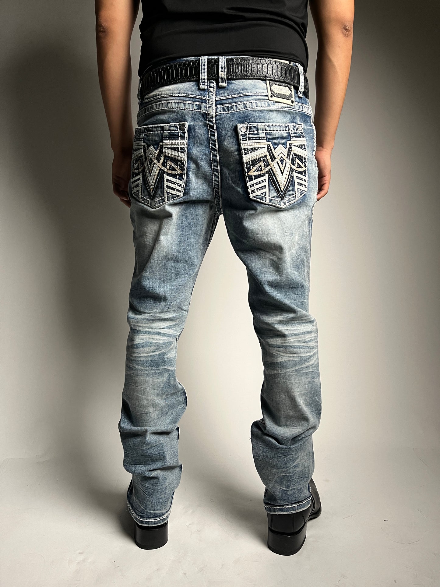 Men's Western Embroidered Straight Jeans - Xecondo