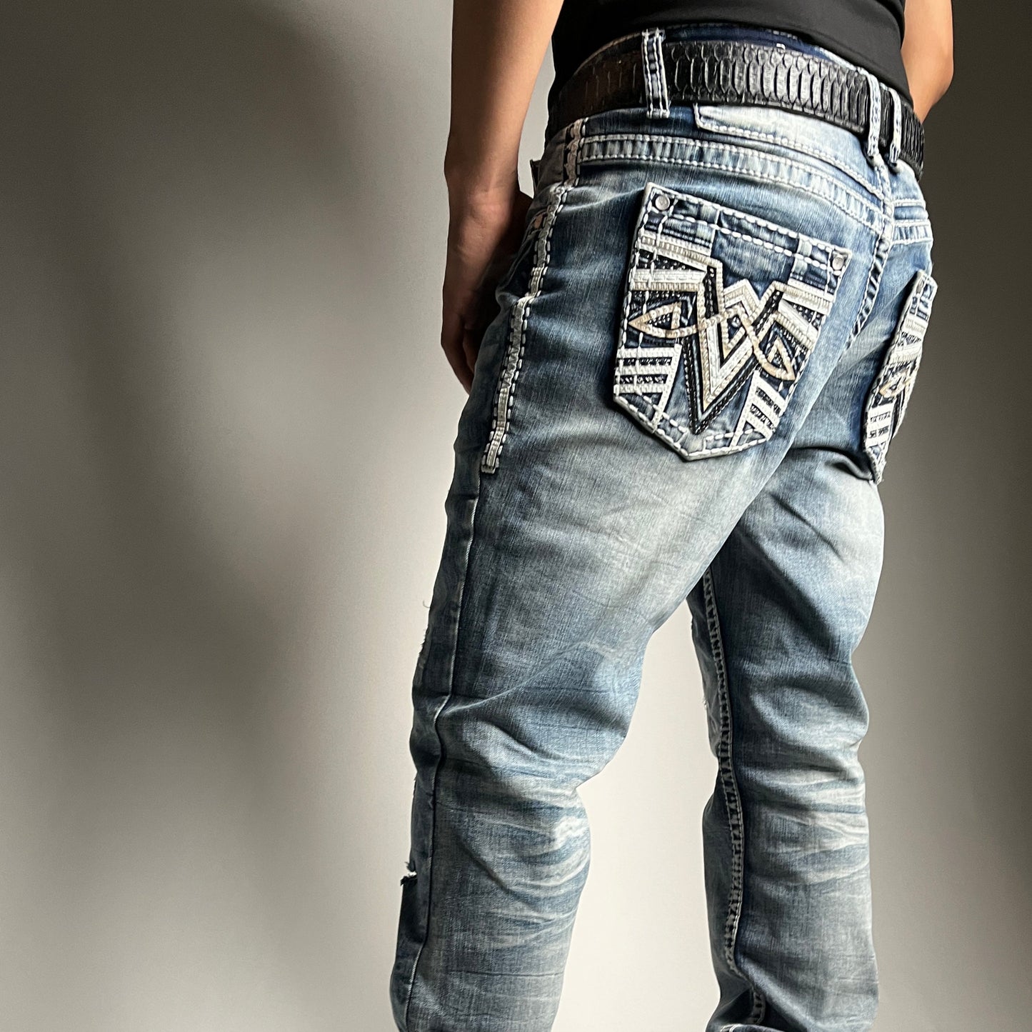 Men's Western Embroidered Straight Jeans - Xecondo