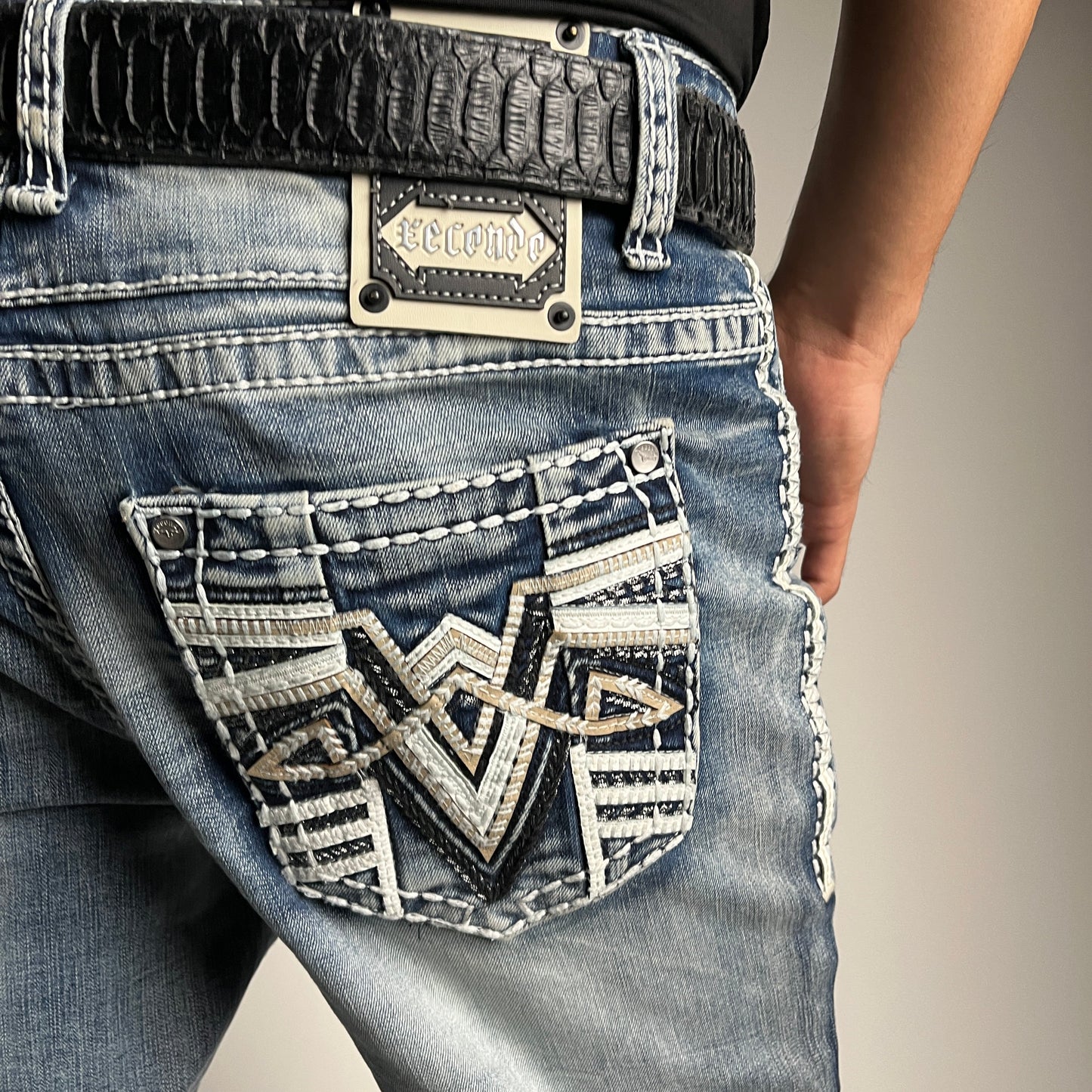 Men's Western Embroidered Straight Jeans - Xecondo