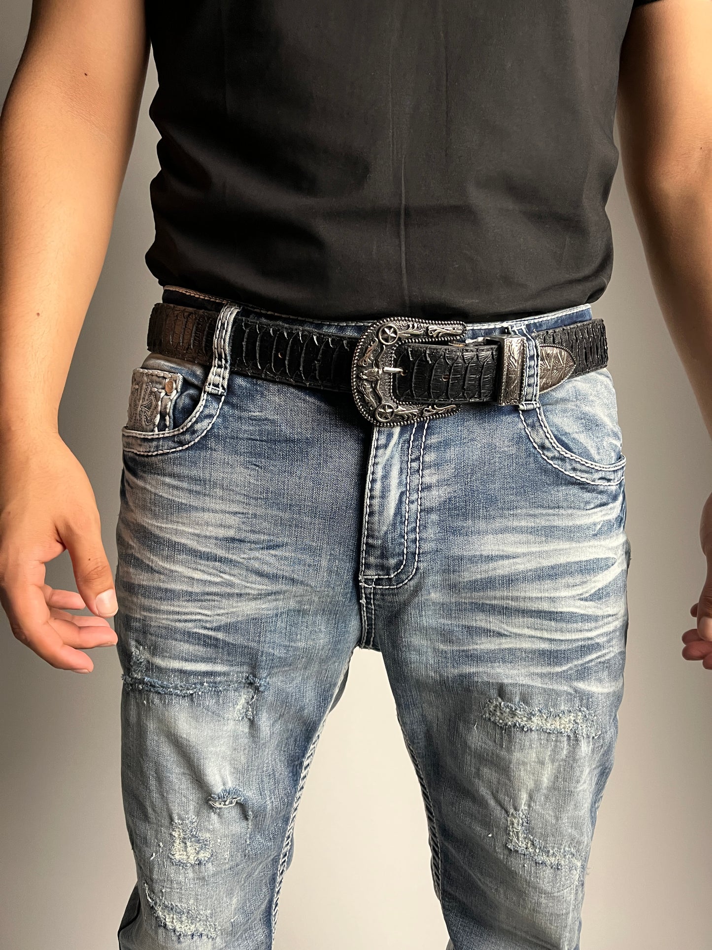 Men's Western Embroidered Straight Jeans - Xecondo