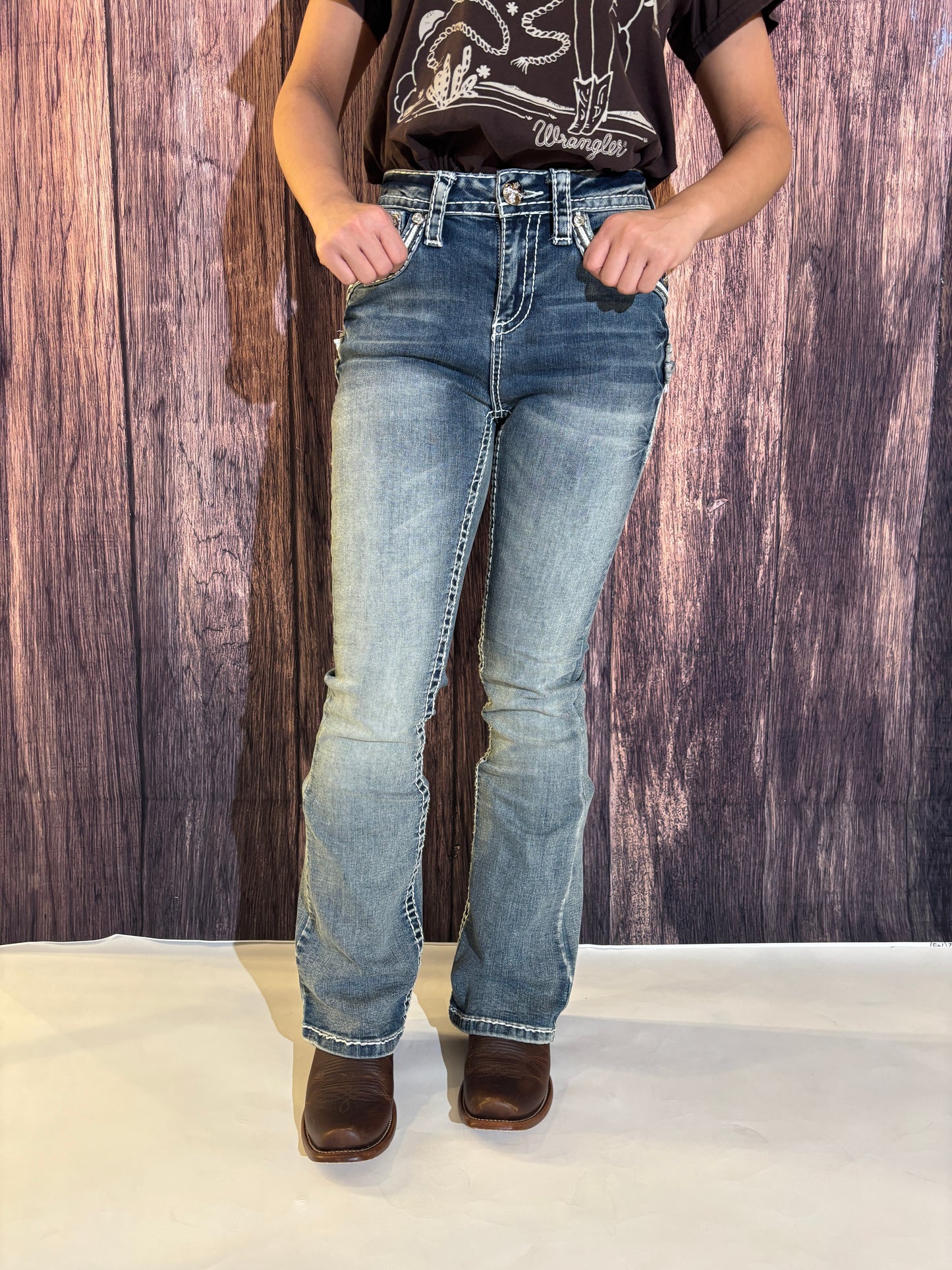 Women's Rhinestone Mid-rise Boot Cut Jeans - Answer Me
