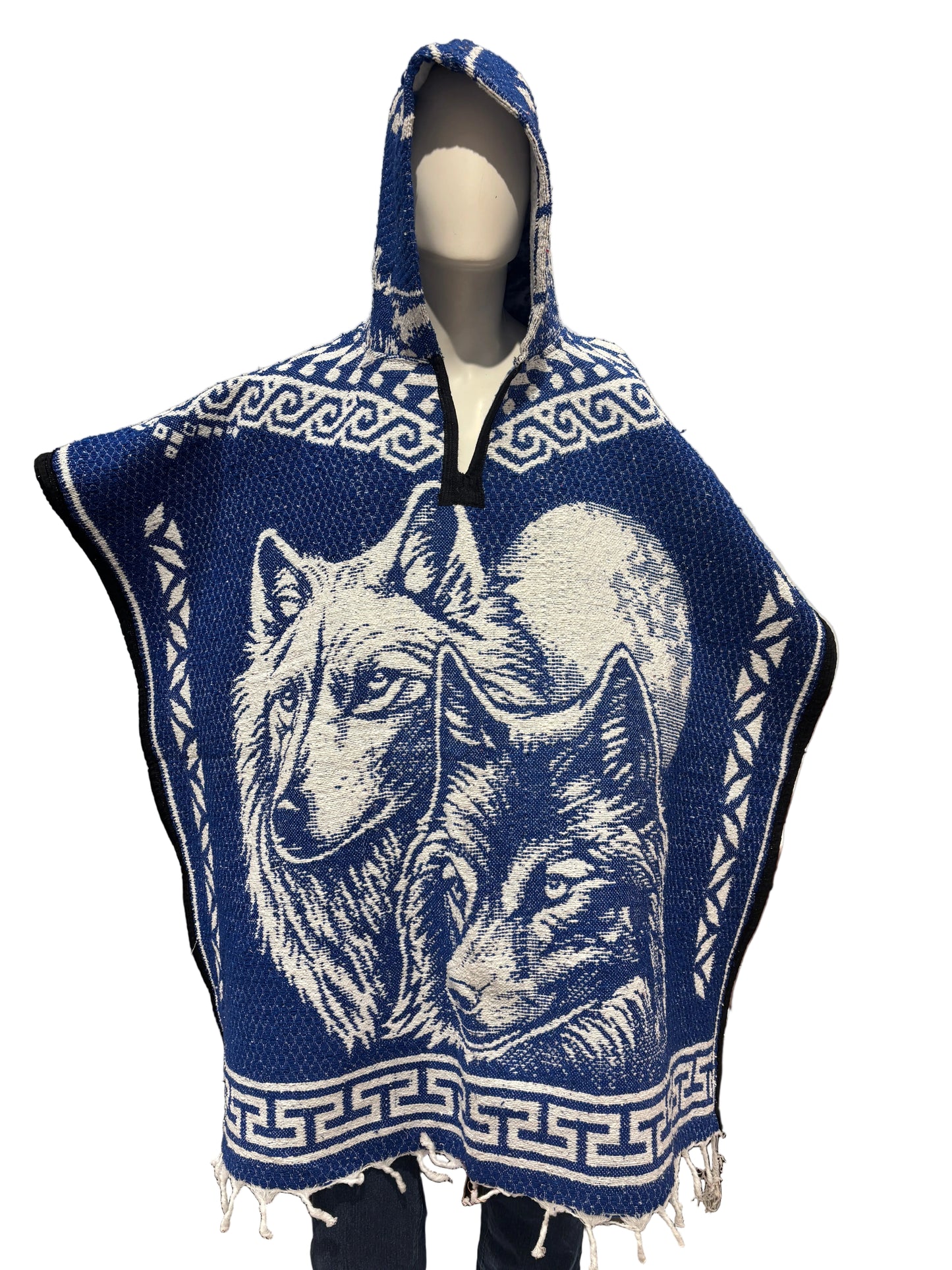 Traditional Hooded Poncho for Adults - Wolf design