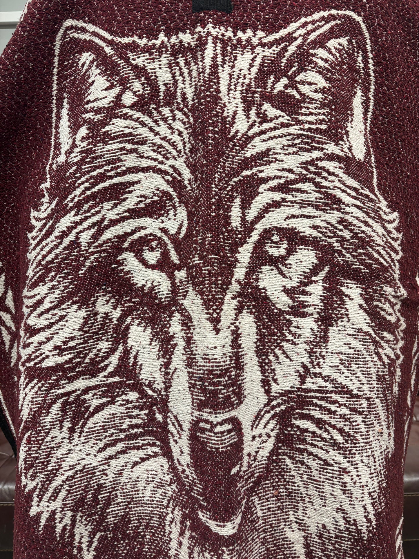 Traditional Hooded Poncho for Adults - Wolf design