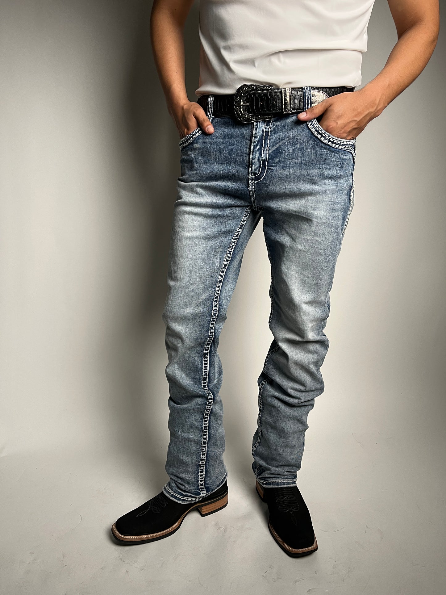 Men's Western Embroidered Straight Jeans - Answer Me