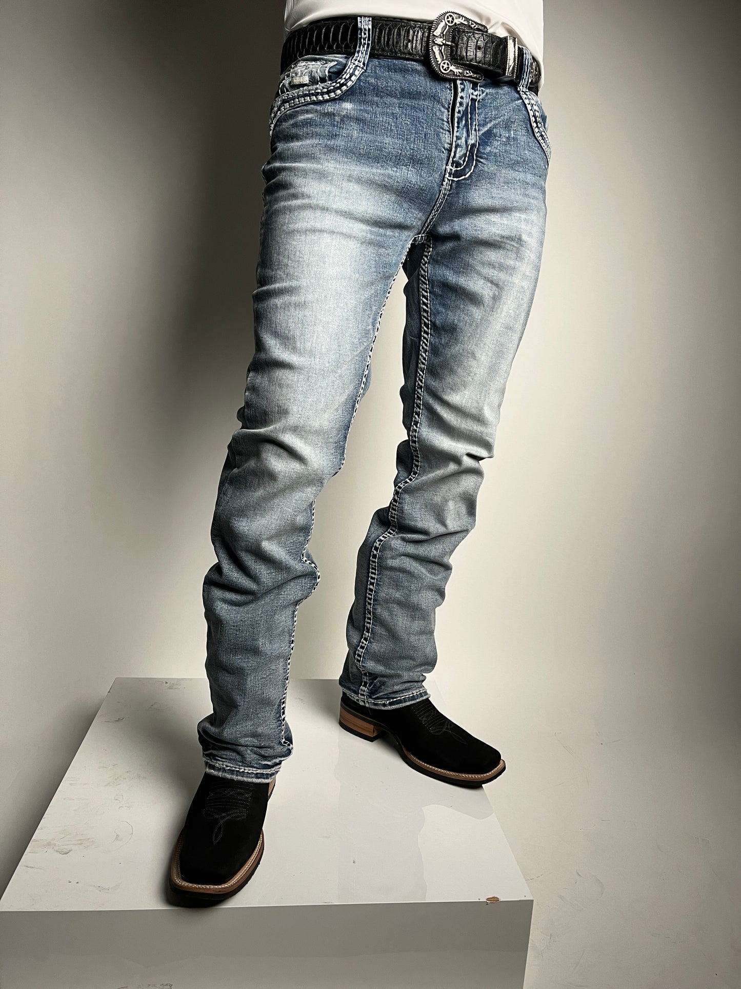 Men's Black Western Rodeo Boot - White Diamond