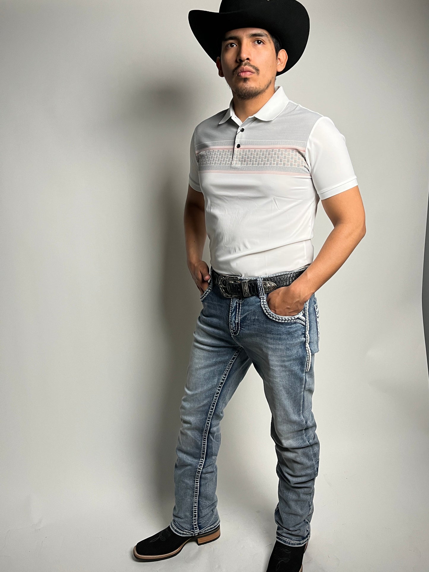 Men's White Western Polo Shirt - Pavini