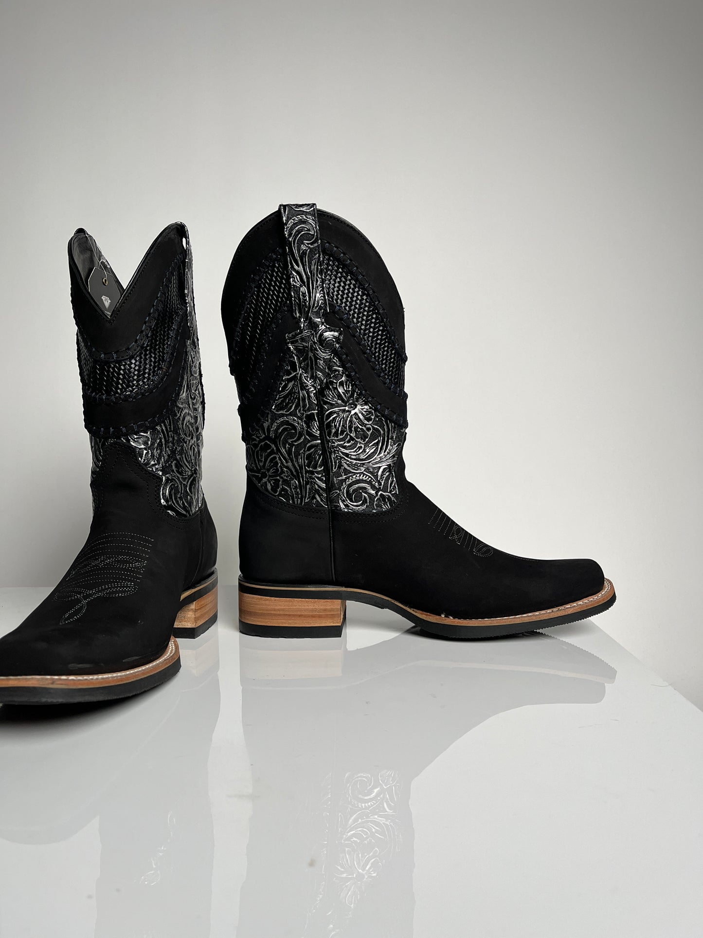 Men's Black Western Rodeo Boot - White Diamond