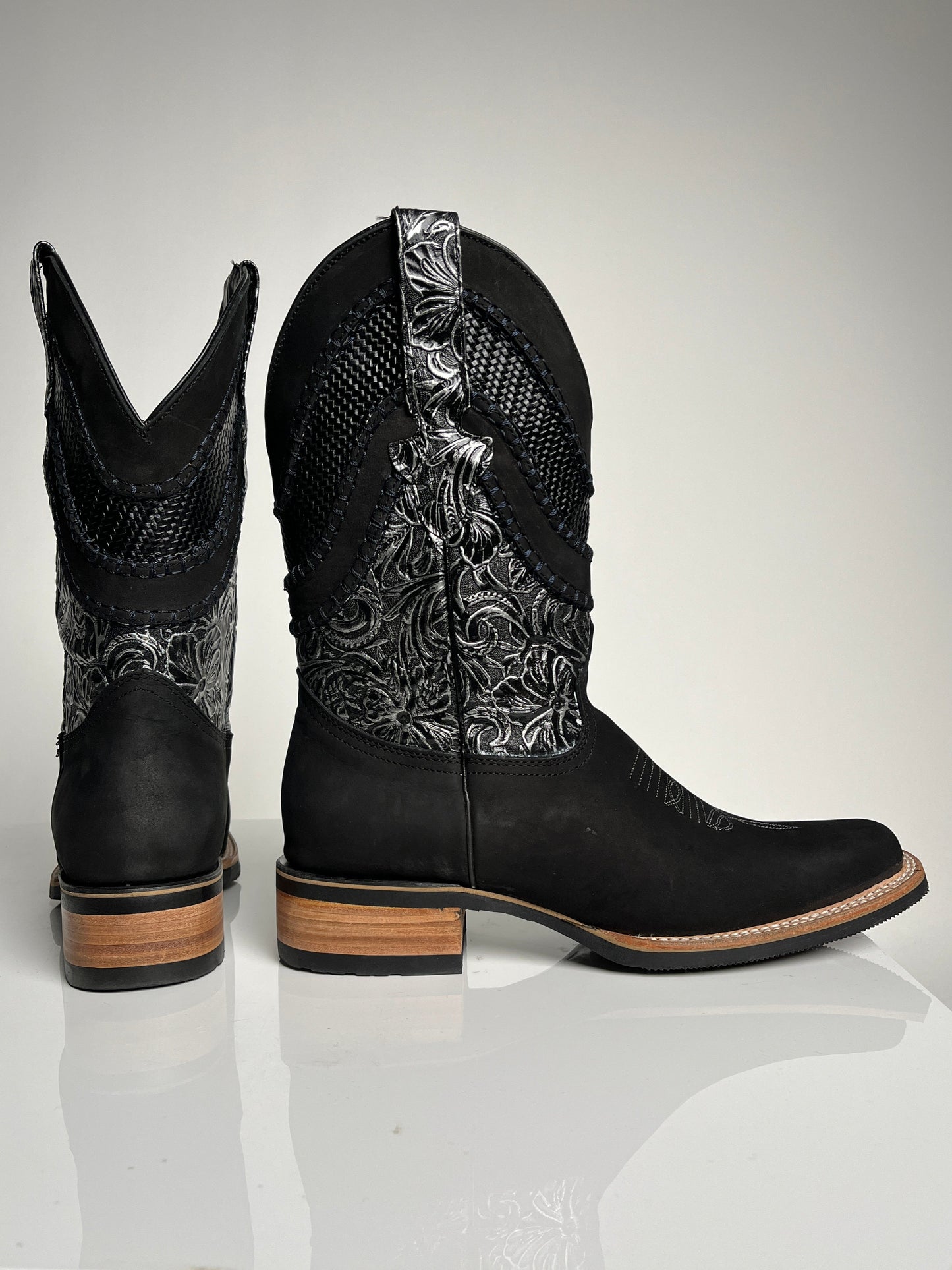 Men's Black Western Rodeo Boot - White Diamond
