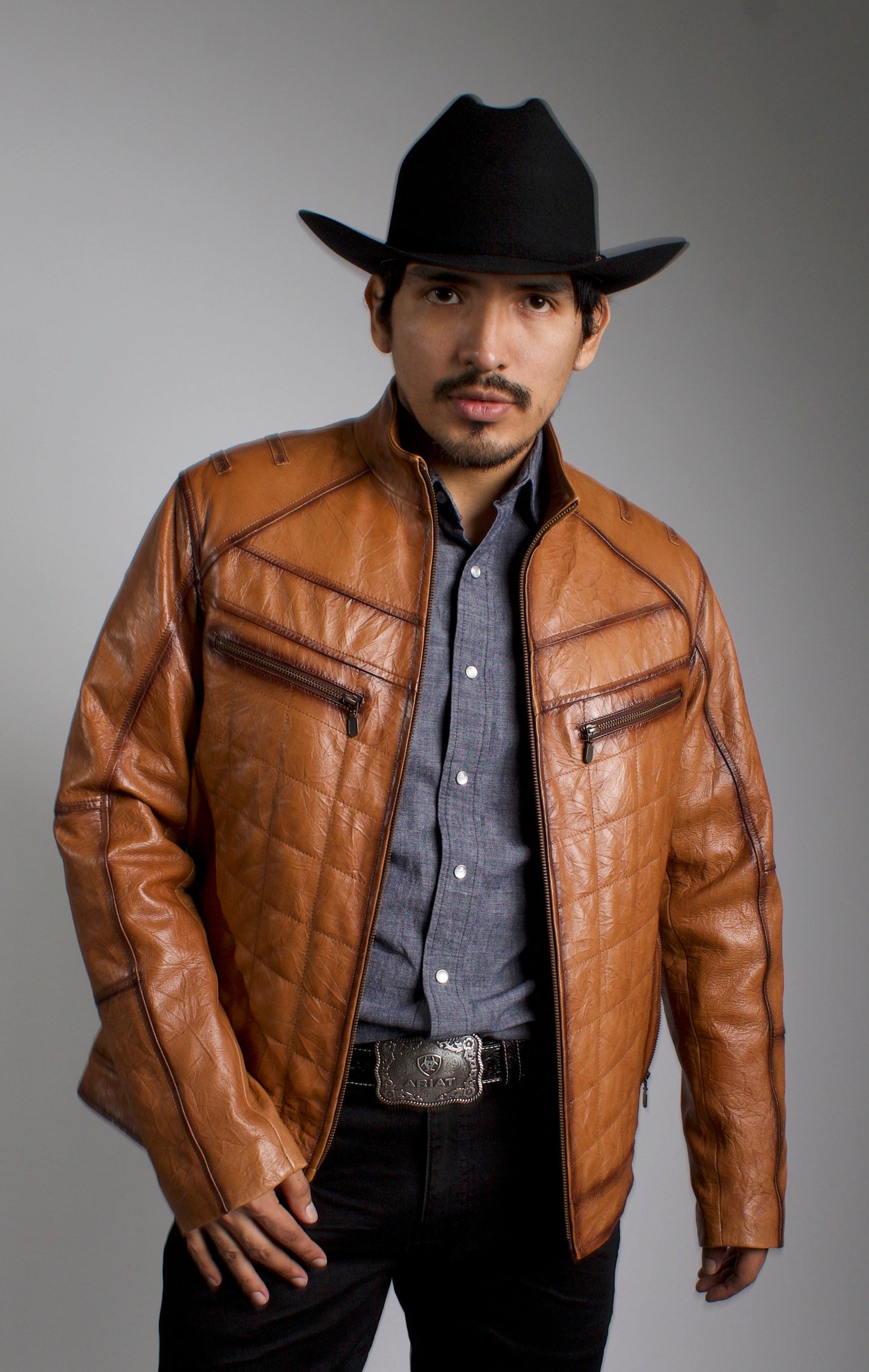 Men's Honey Brown Fine Leather Cowboy Jacket – White Diamonds Boots