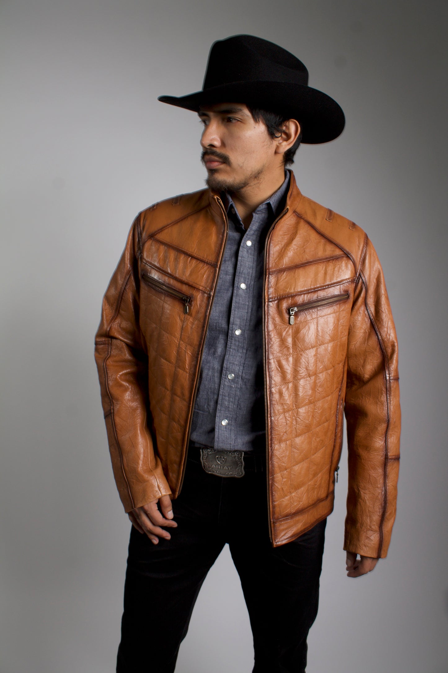 Men's Honey Brown Fine Leather Cowboy Jacket – White Diamonds Boots