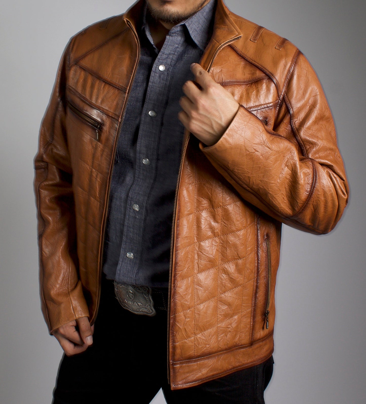 Men's Honey Brown Fine Leather Cowboy Jacket – White Diamonds Boots