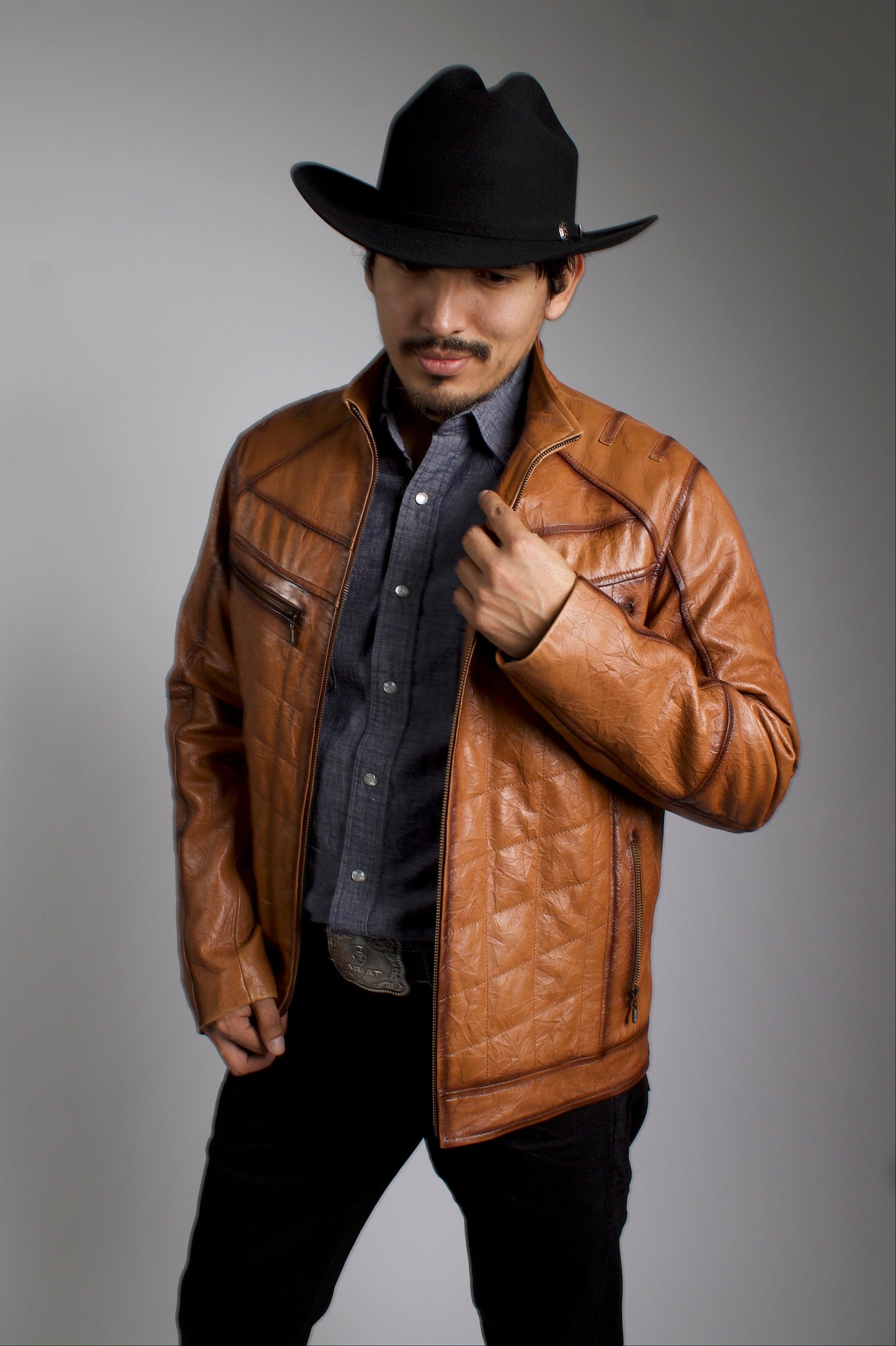 Men's Honey Brown Fine Leather Cowboy Jacket – White Diamonds Boots