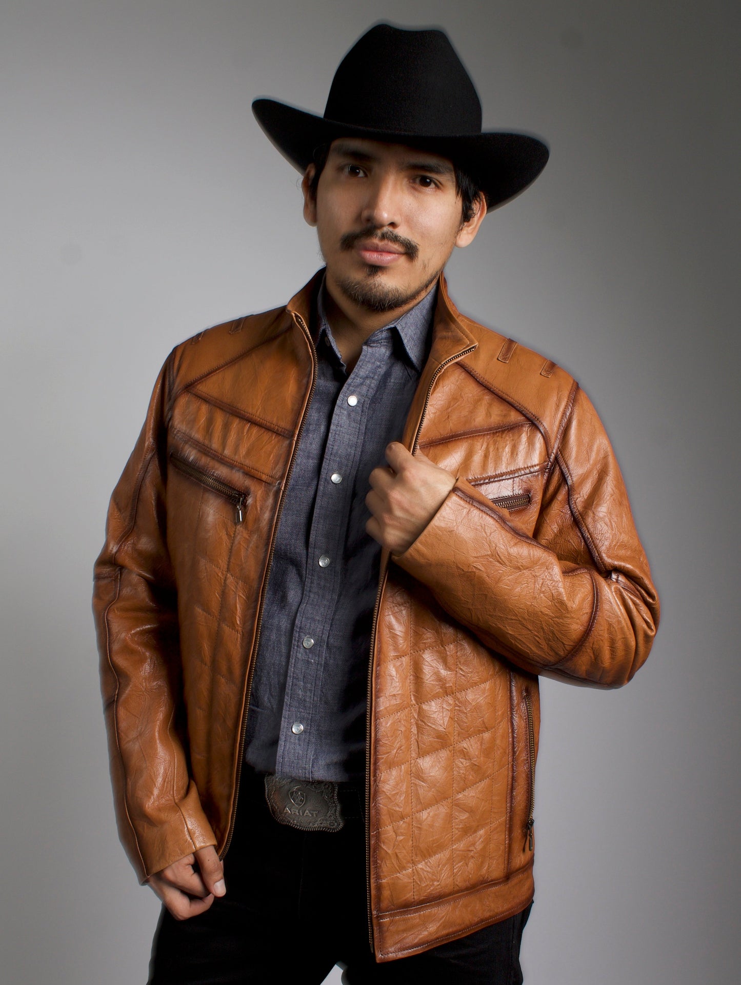 Men's Honey Brown Fine Leather Cowboy Jacket – White Diamonds Boots
