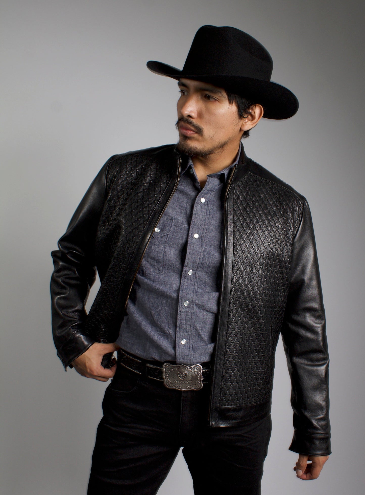 Men's Black Fine Leather Braided Cowboy Jacket – White Diamonds Boots