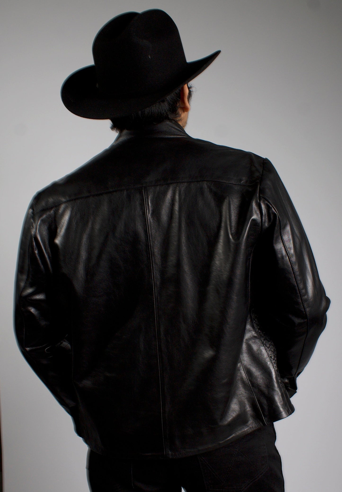 Men's Black Fine Leather Braided Cowboy Jacket – White Diamonds Boots