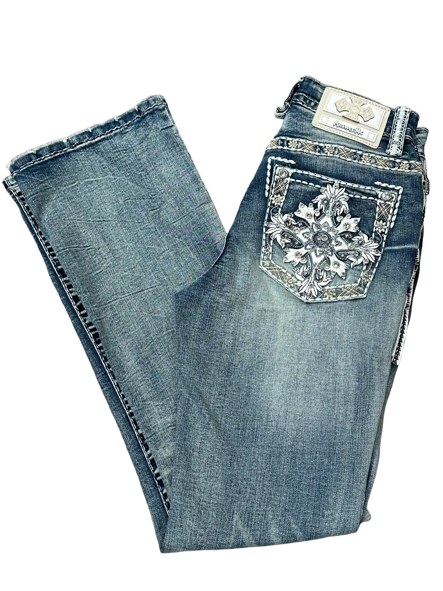 Women's Rhinestone Mid-rise Boot Cut Jeans - Answer Me