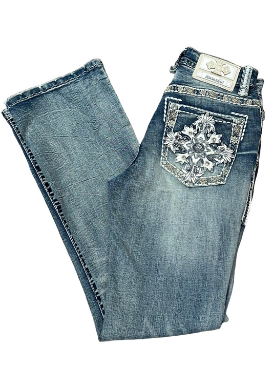 Women's Rhinestone Mid-rise Boot Cut Jeans - Answer Me