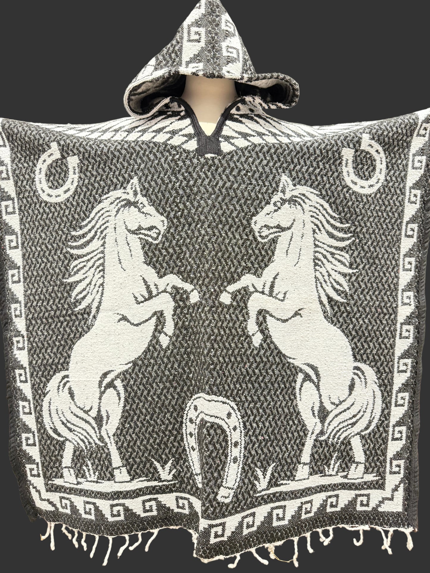 Traditional Hooded Poncho for Adults - Horses design
