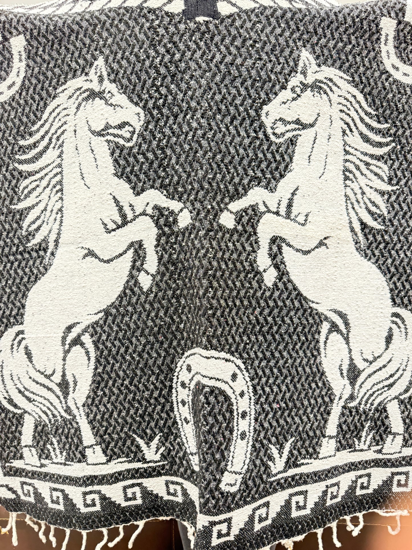 Traditional Hooded Poncho for Adults - Horses design