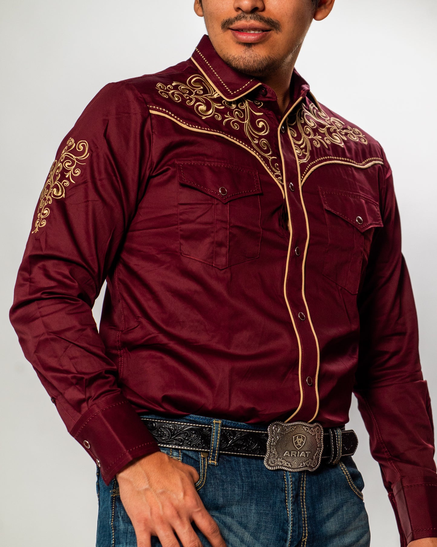 Men's Embroidered Snap Button Western Long Sleeve Shirt - Pavini