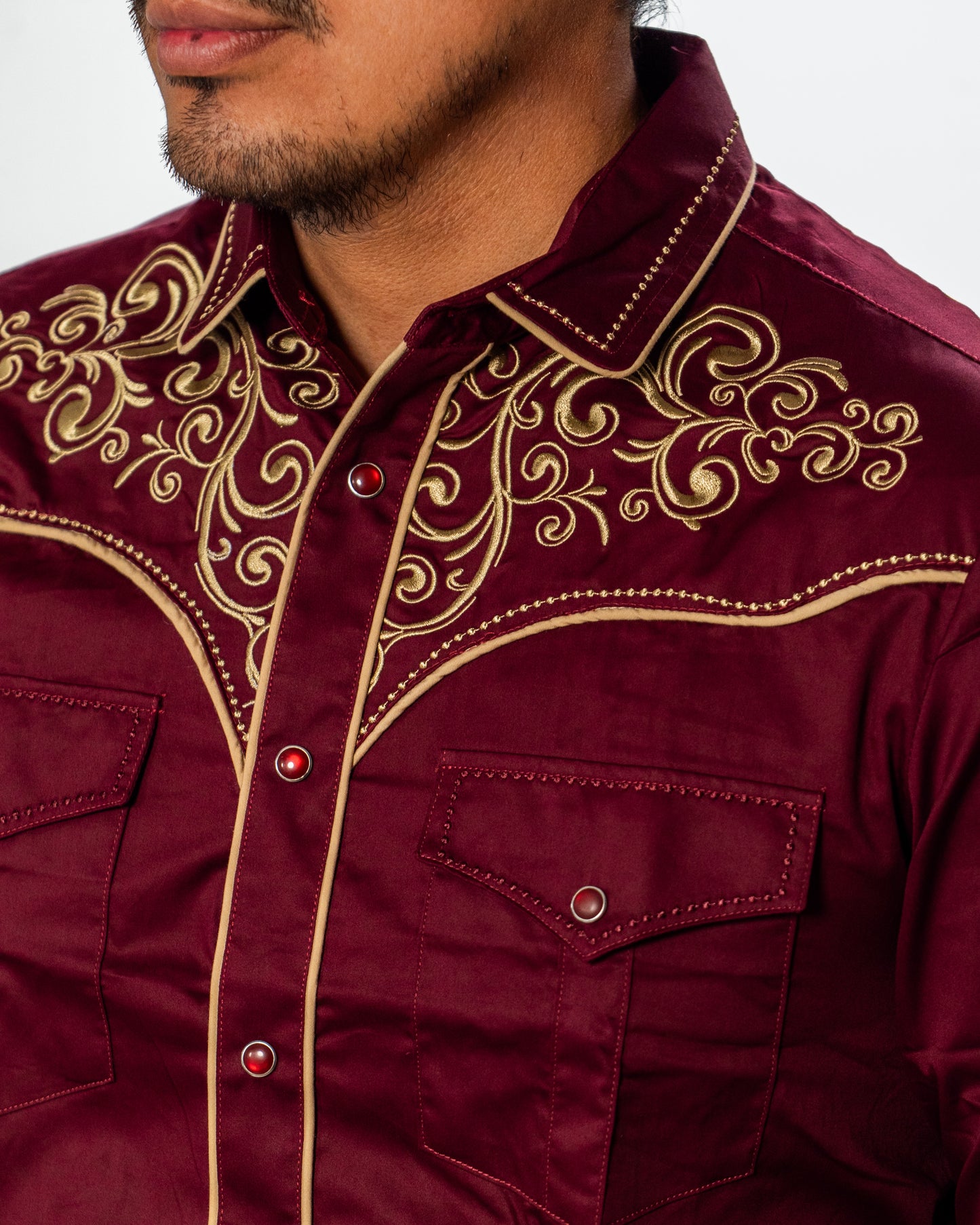 Men's Embroidered Snap Button Western Long Sleeve Shirt - Pavini