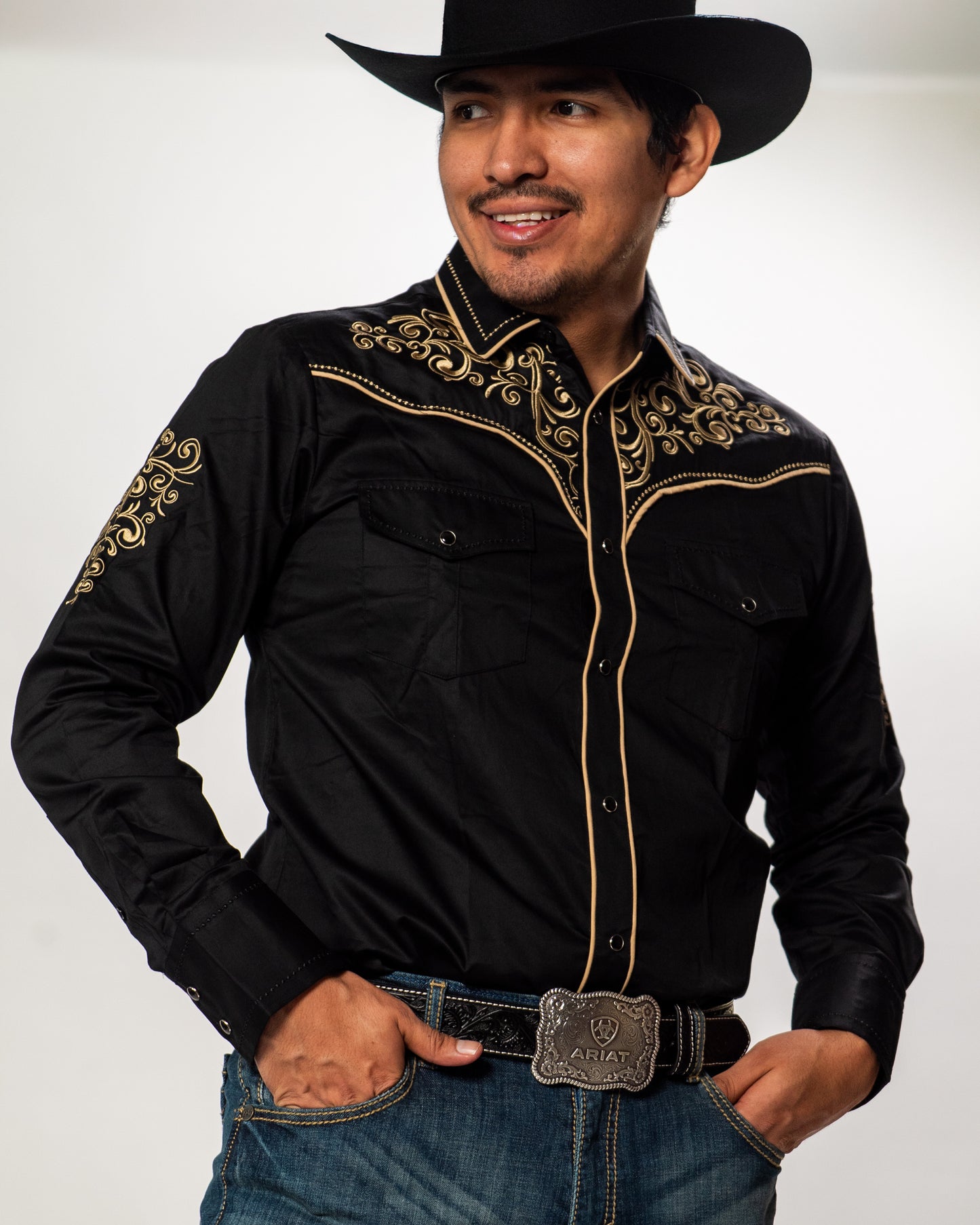 Men's Embroidered Snap Button Western Long Sleeve Shirt - Pavini