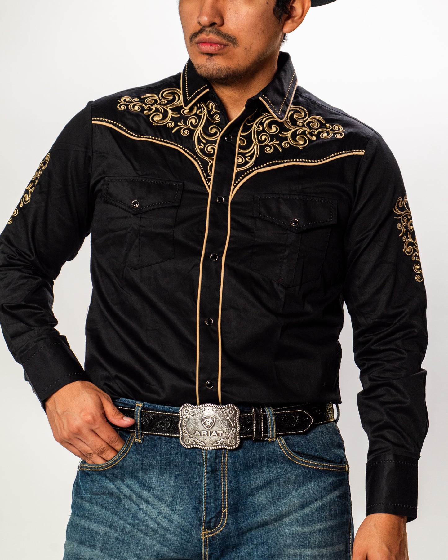Men's Embroidered Snap Button Western Long Sleeve Shirt - Pavini