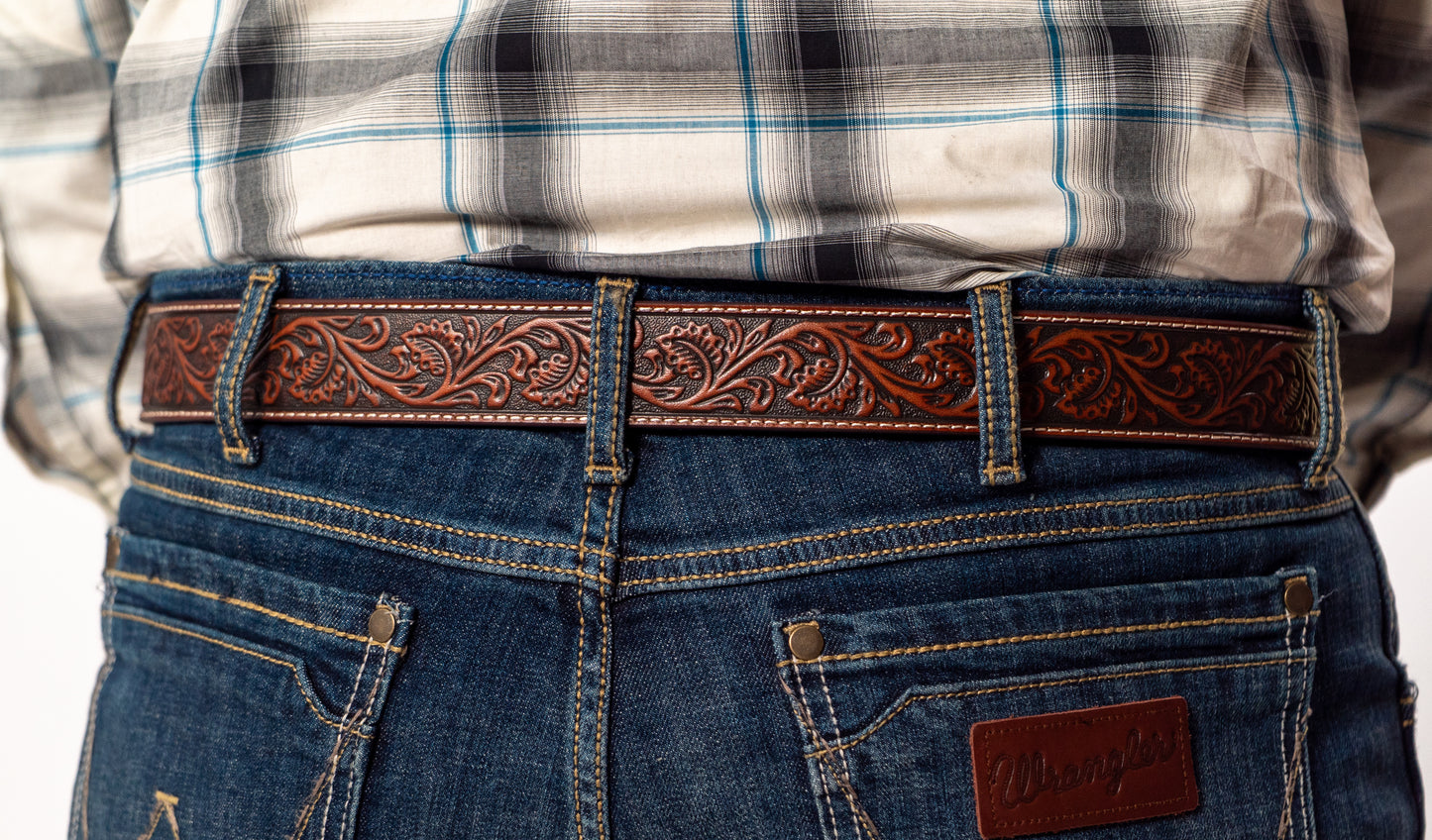 Ariat Men's Brown Floral Embossed Leather Belt – 1-1/2"