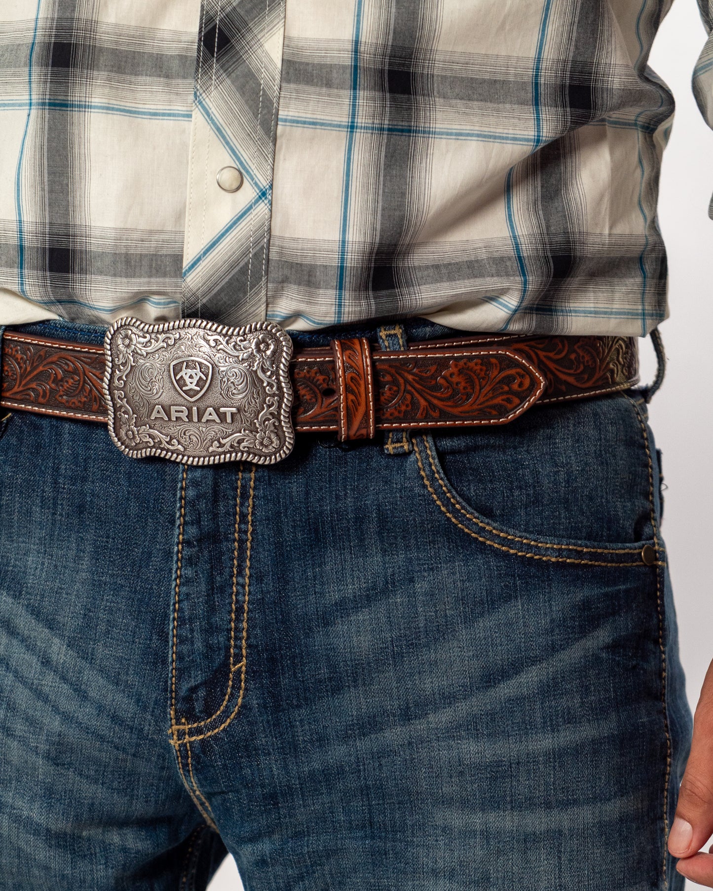 Ariat Men's Brown Floral Embossed Leather Belt – 1-1/2"