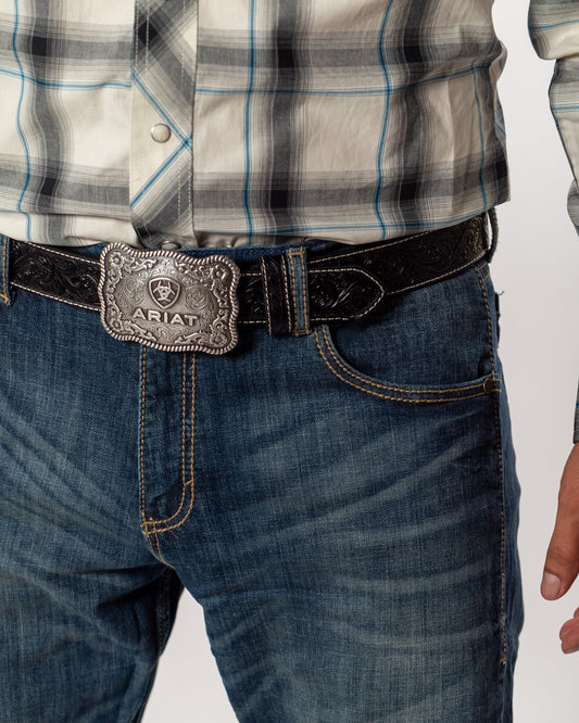 Ariat Men's Black Floral Embossed Leather Belt – 1-1/2"