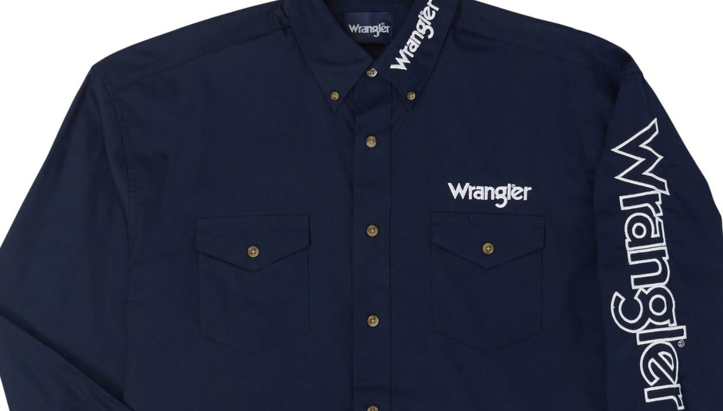 Wrangler Men's Logo Long Sleeve Button Down Shirt