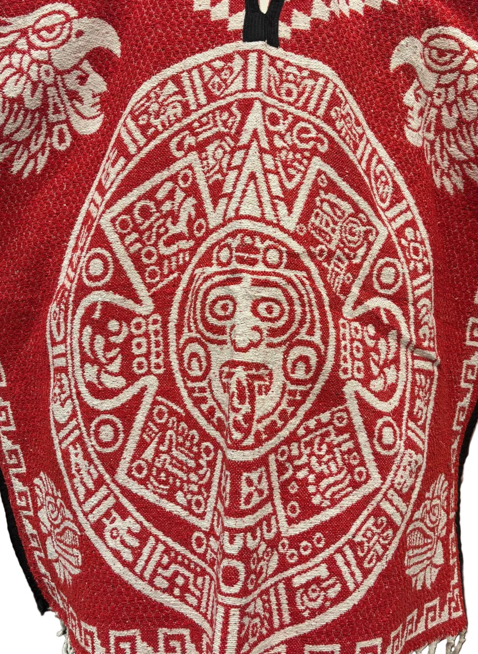 Traditional Hooded Poncho for Adults - Aztec Calendar design