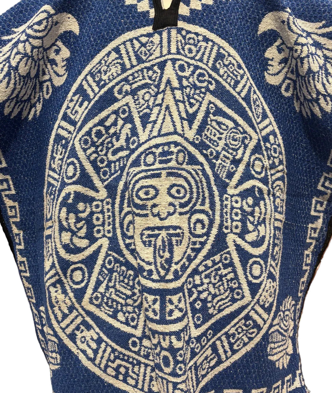 Traditional Hooded Poncho for Adults - Aztec Calendar design