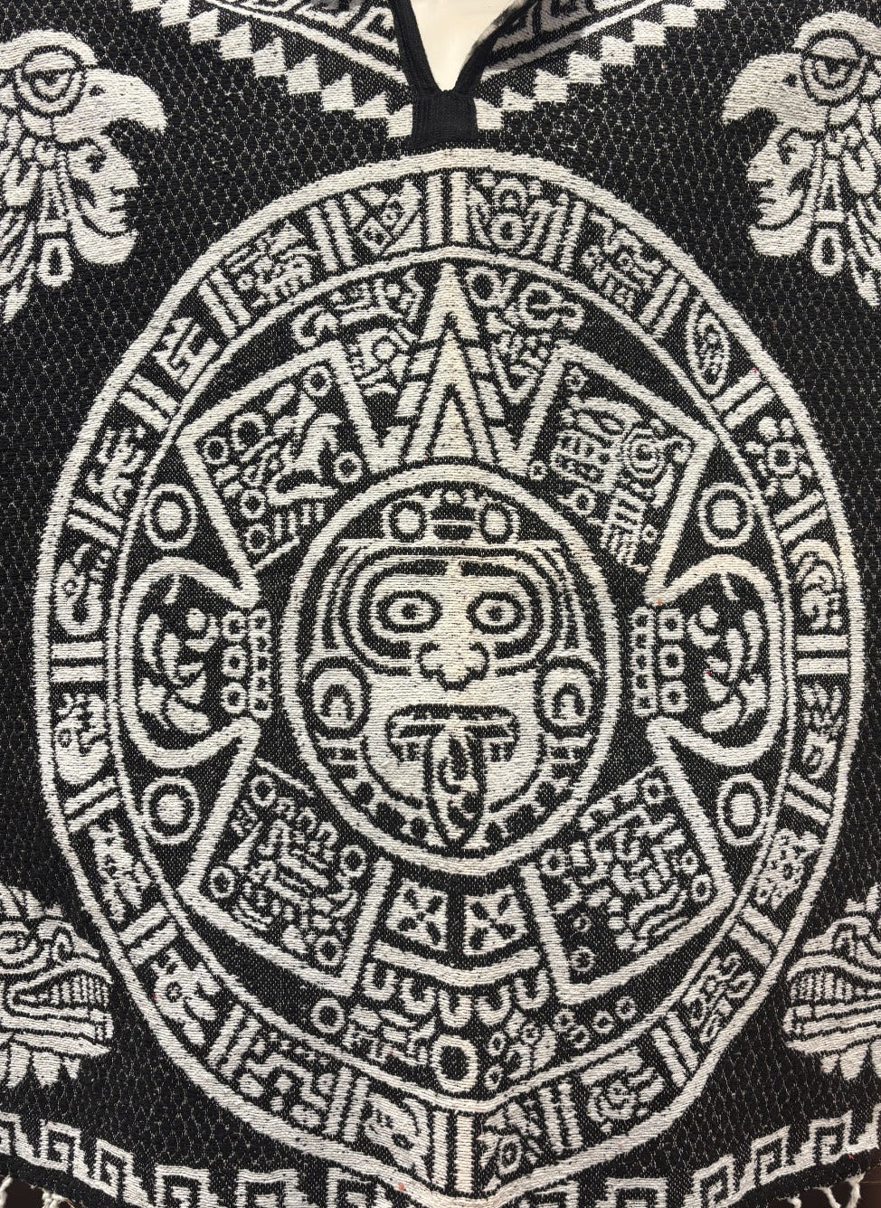 Traditional Hooded Poncho for Adults - Aztec Calendar design