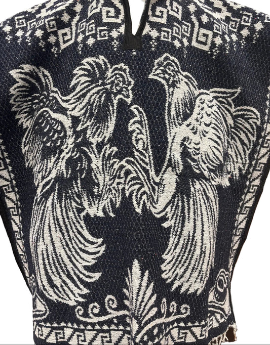 Traditional Hooded Poncho for Adults - Rooster design