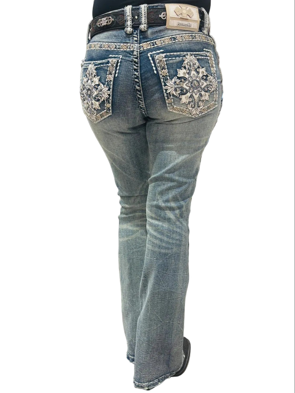 Women's Rhinestone Mid-rise Boot Cut Jeans - Answer Me