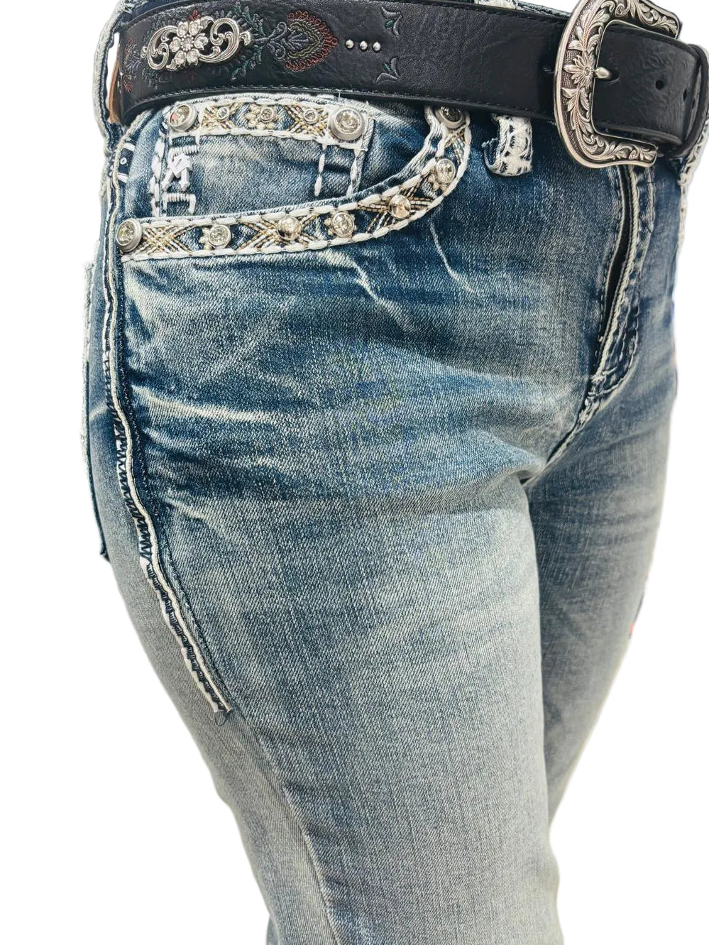 Women's Rhinestone Mid-rise Boot Cut Jeans - Answer Me