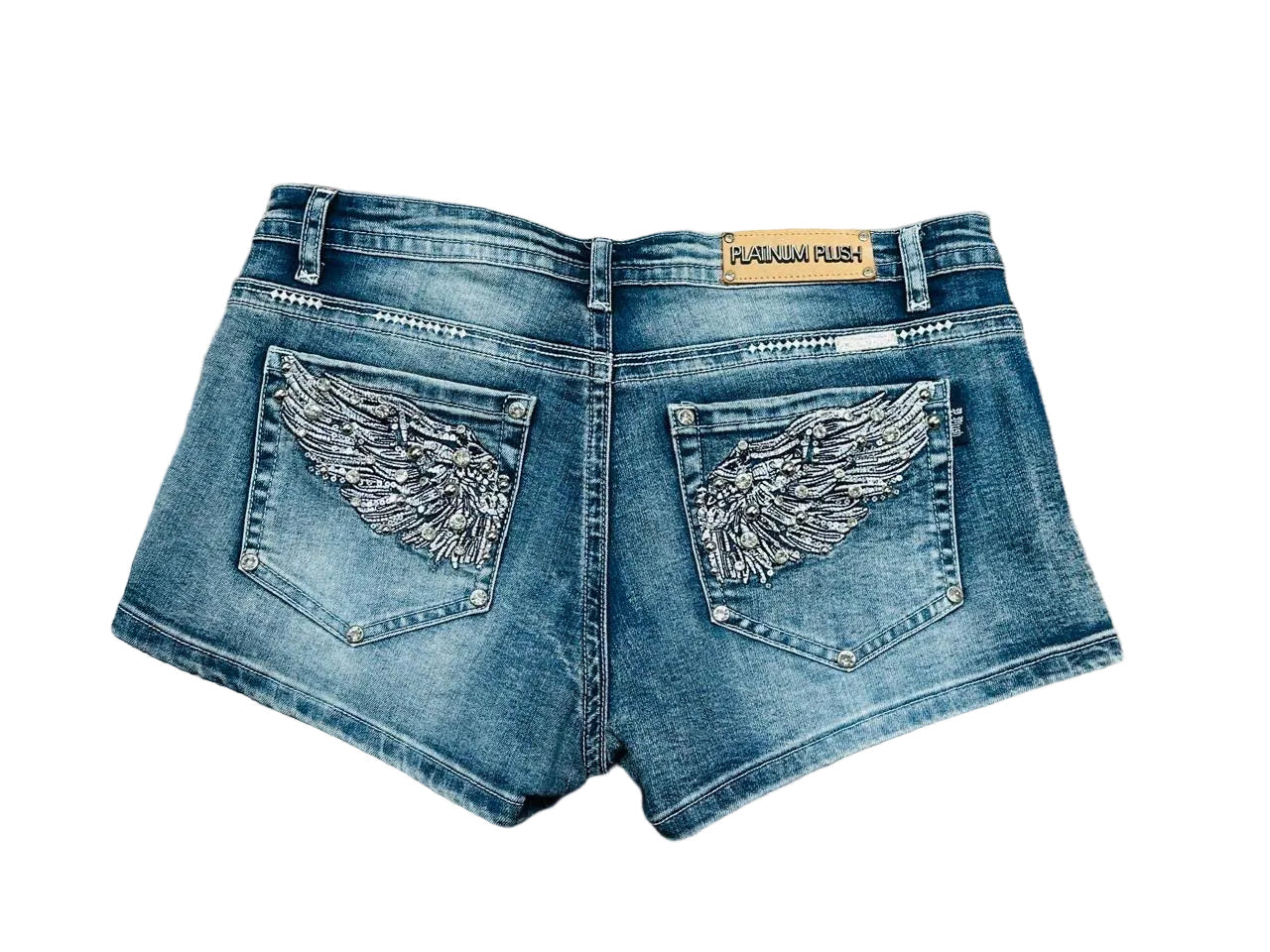 Women's Angel Wing Rhinestones Denim Shorts - PPlush