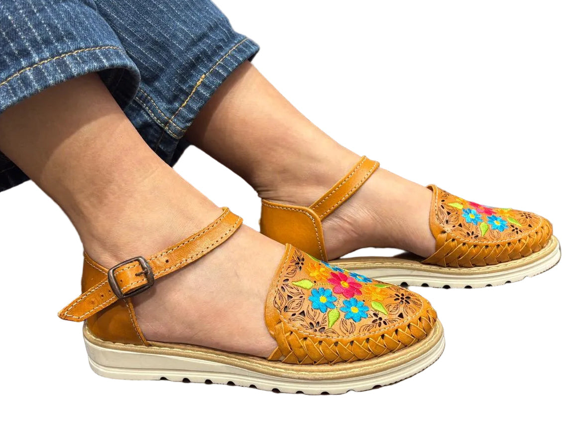 Women's Floral Leather Huarache Flats