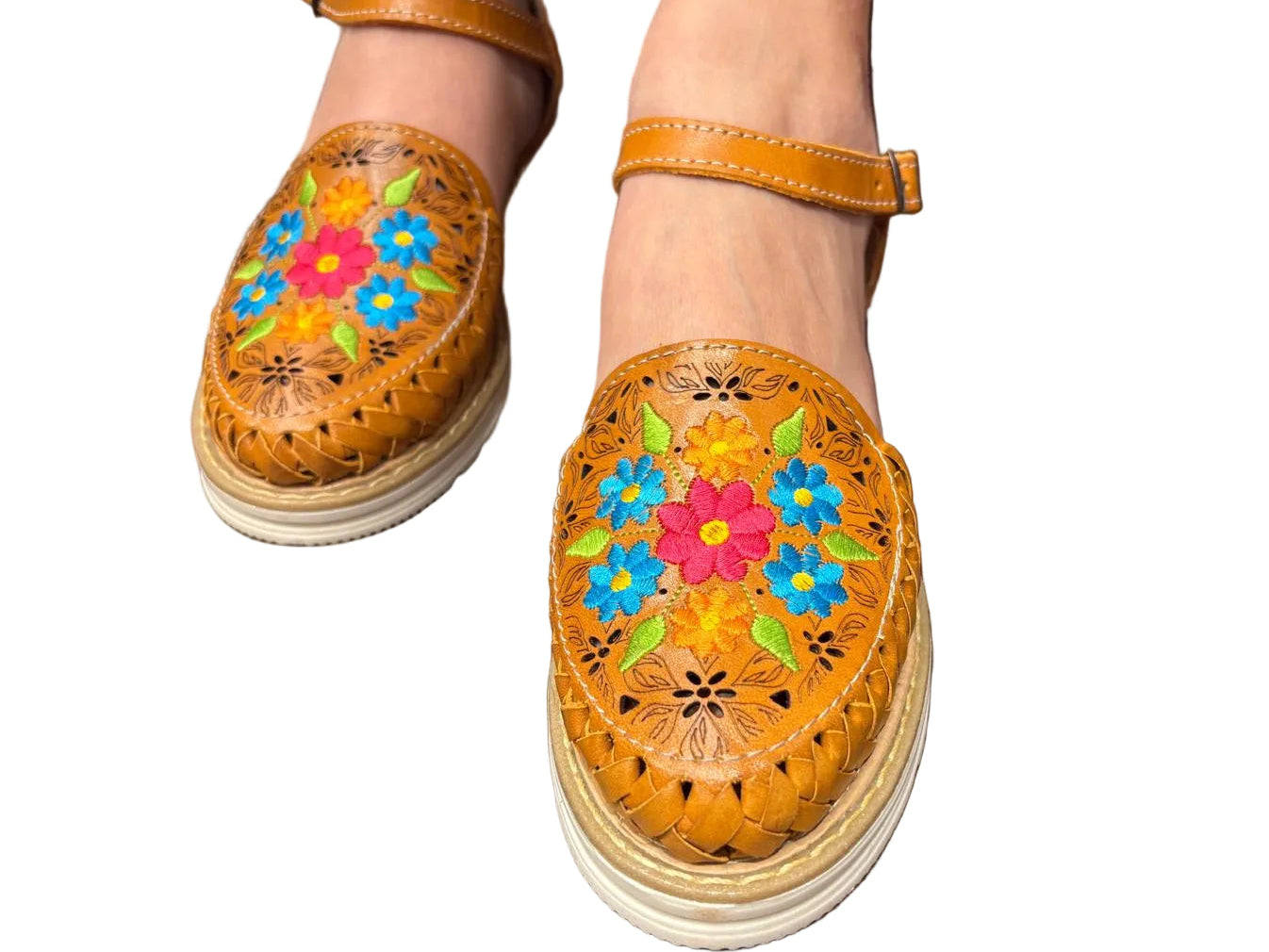 Women's Floral Leather Huarache Flats