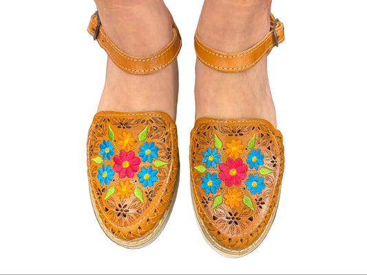 Women's Floral Leather Huarache Flats