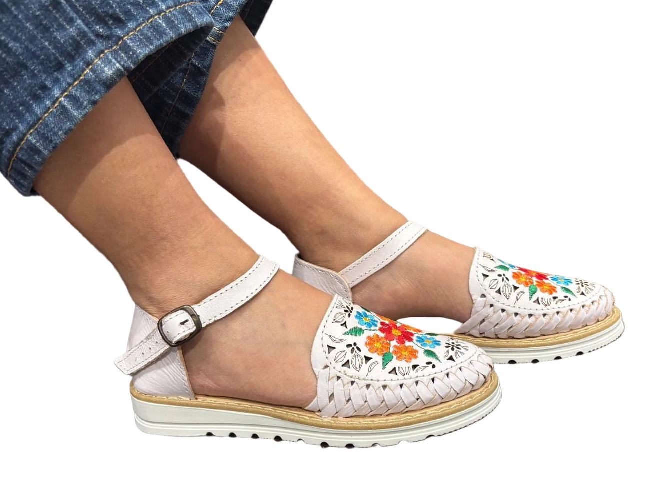 Women's Floral Leather Huarache Flats
