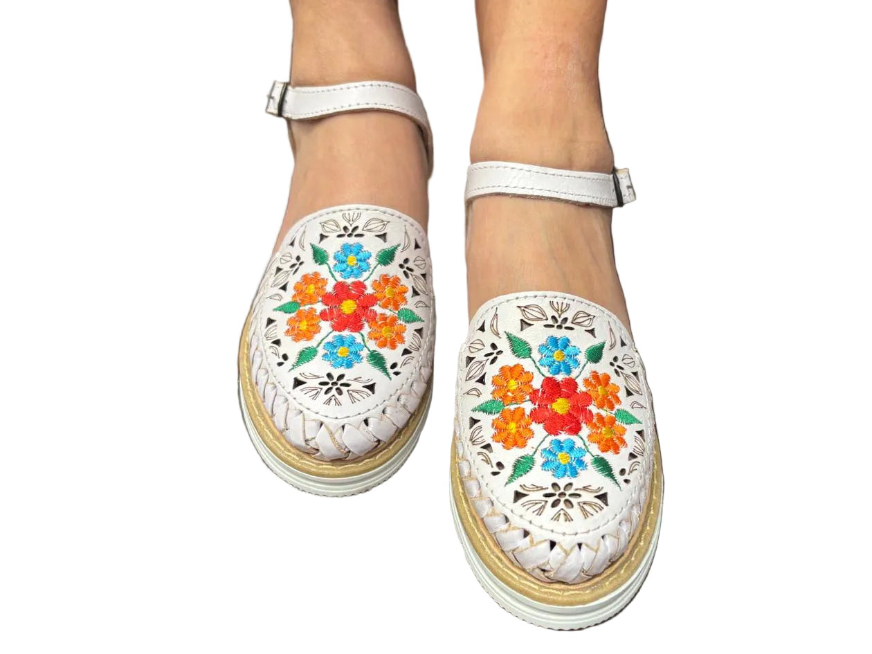 Women's Floral Leather Huarache Flats