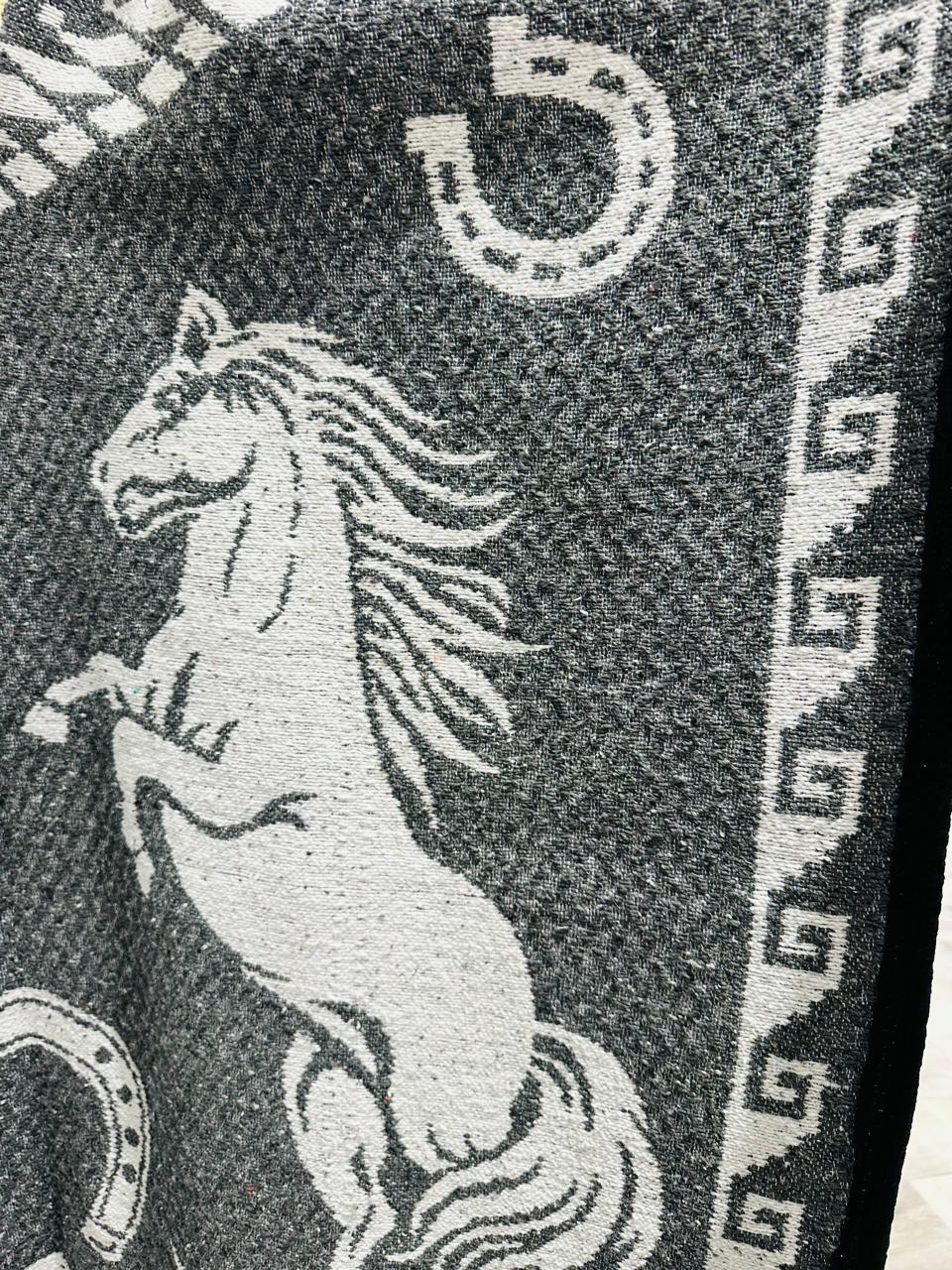 Traditional Hooded Poncho for Adults - Horses design