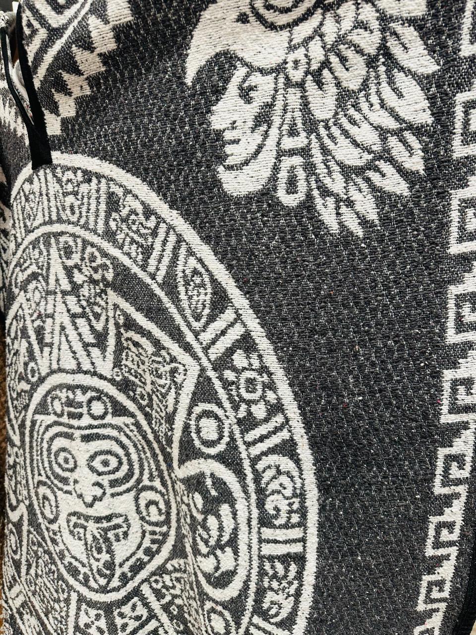 Traditional Hooded Poncho for Adults - Aztec Calendar design